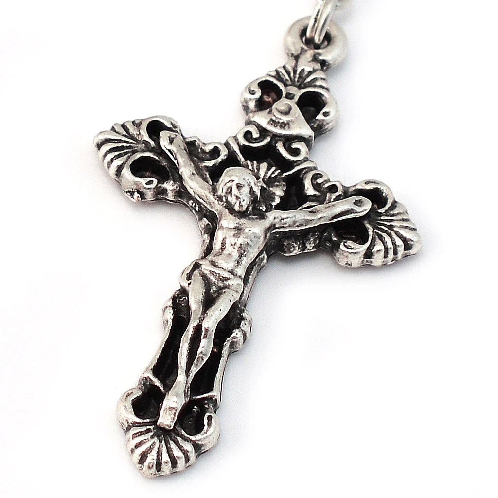 Fatima Crown Marbled Crimson & Silver Rosary - Image 2