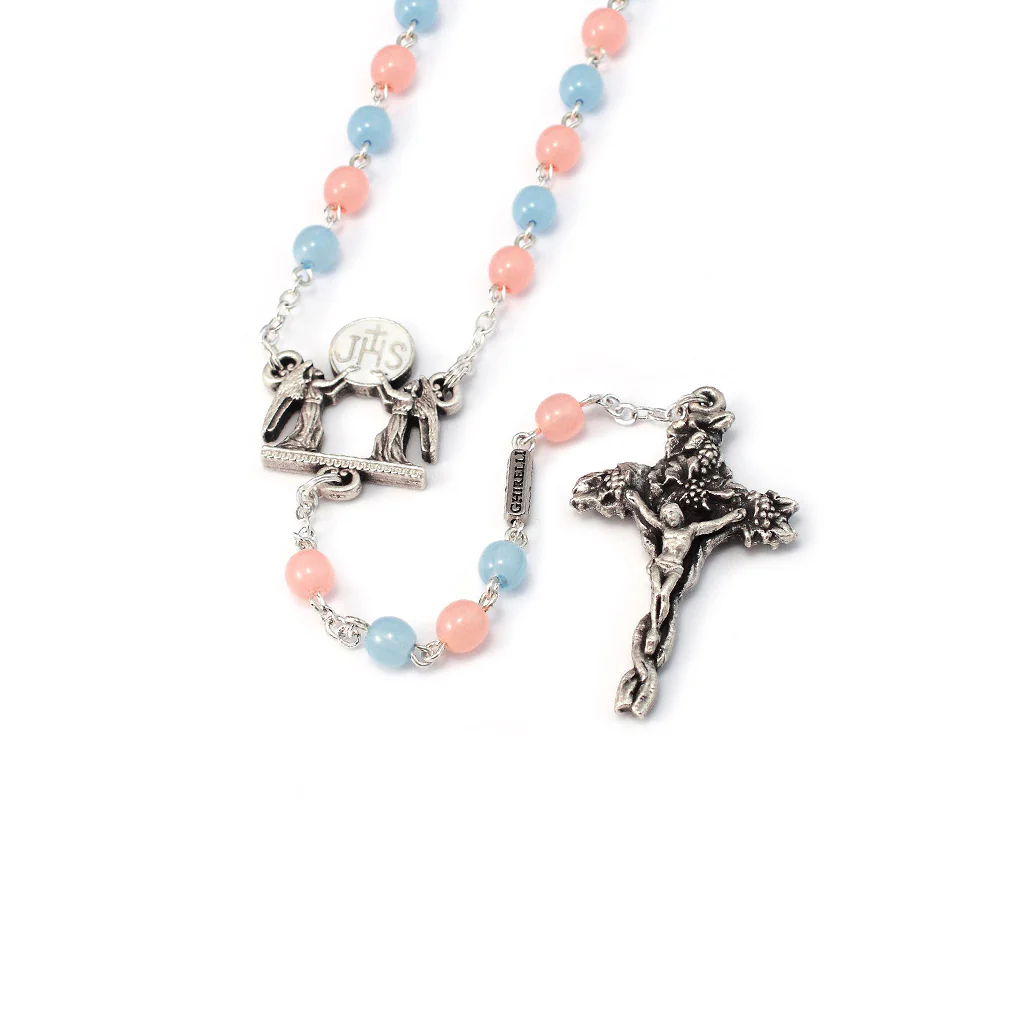 Holy Communion Pastel Glass & Silver Rosary