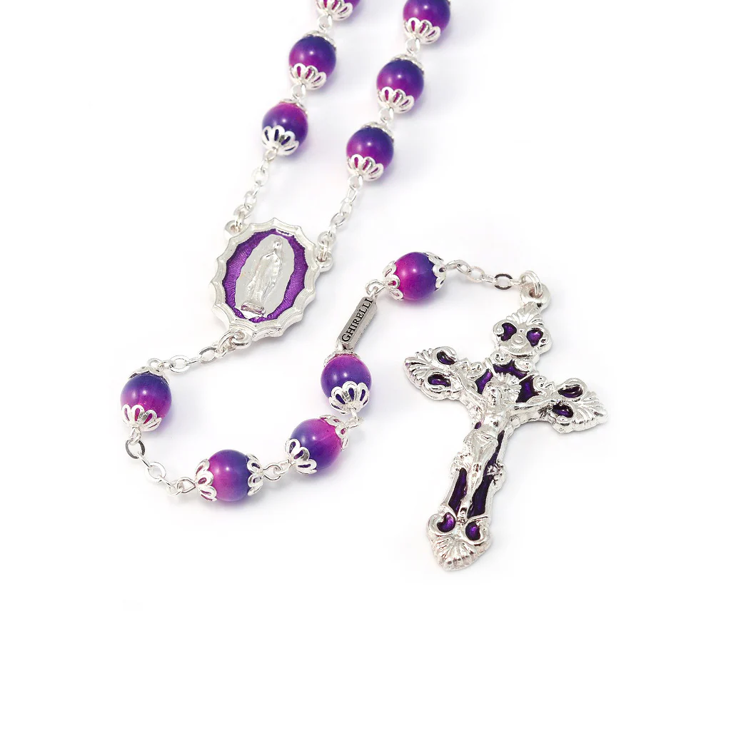 Lourdes Virgo Maria Roses Violet Two-Toned Glass Rosary