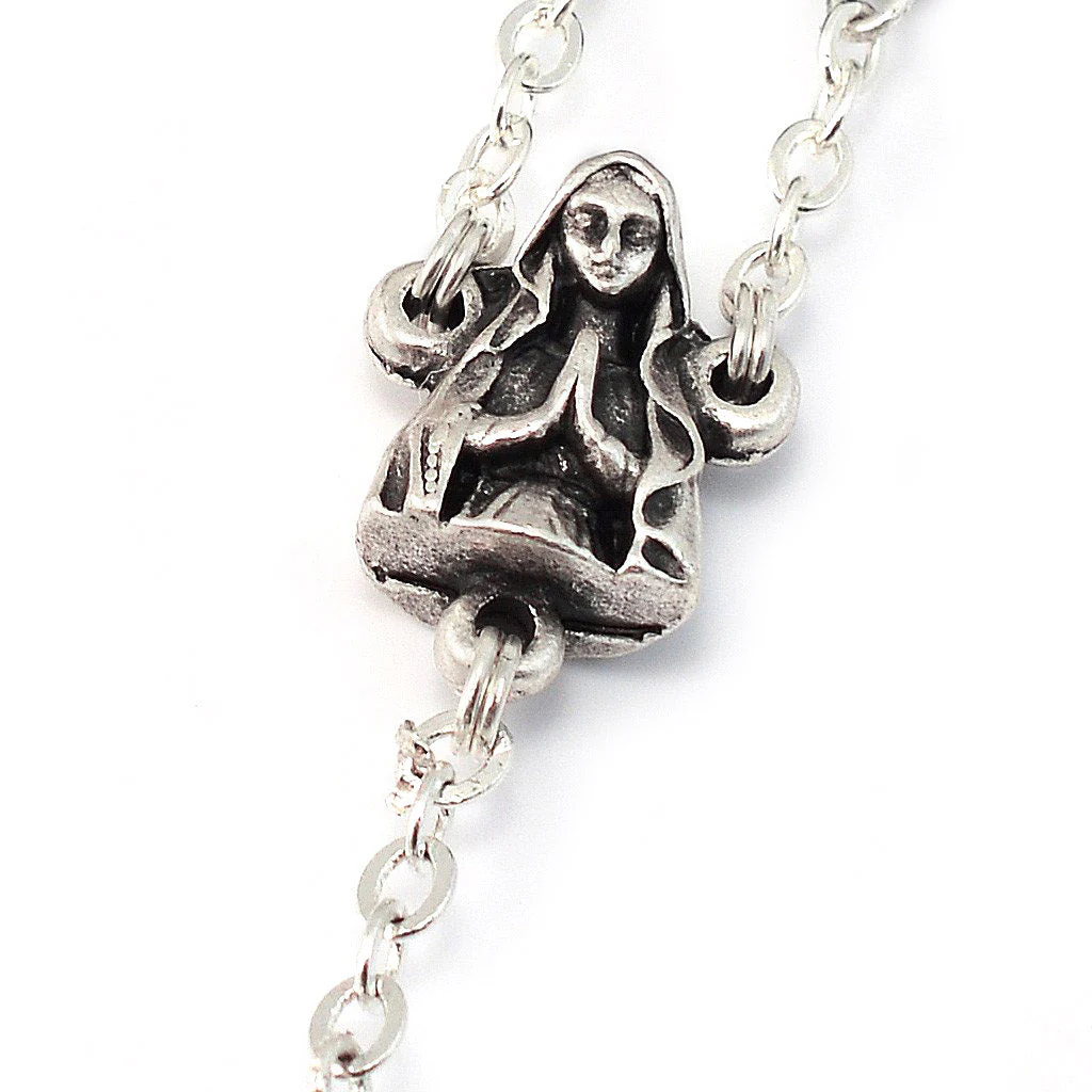 Lourdes Grotto Mauve & Silver Aurora Borealis Rosary - Image 3