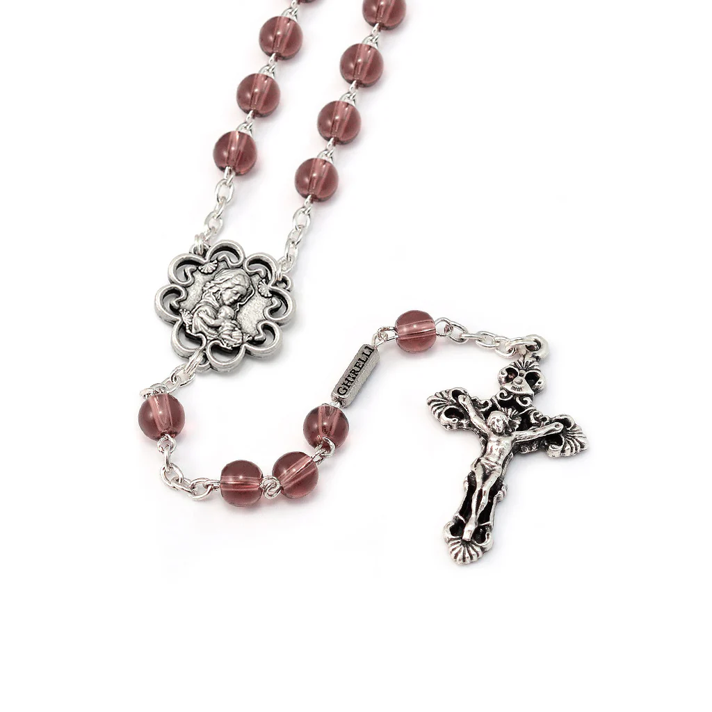 Mary's Motherly Love Collection Mauve Glass Rosary