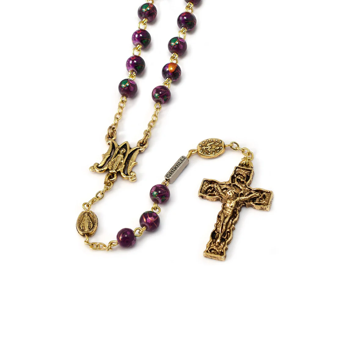 Miraculous Medal Floral Glass Rosary