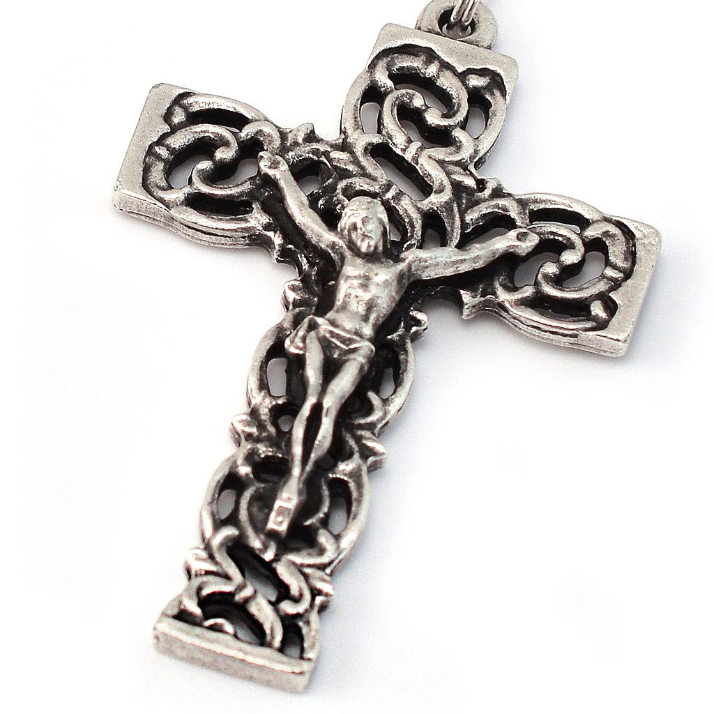Miraculous Medal Crimson & Mint Marbled Bead Silver Rosary - Image 2