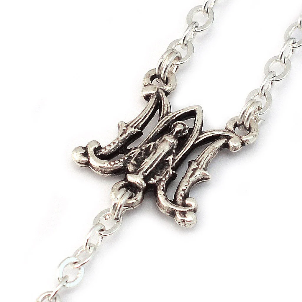 Miraculous Medal Crimson & Mint Marbled Bead Silver Rosary - Image 3
