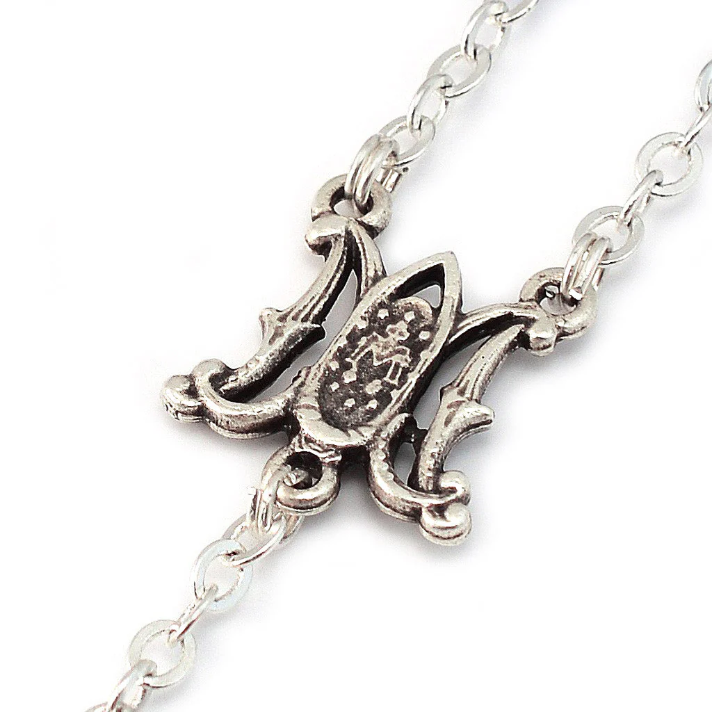 Miraculous Medal Crimson & Mint Marbled Bead Silver Rosary - Image 4