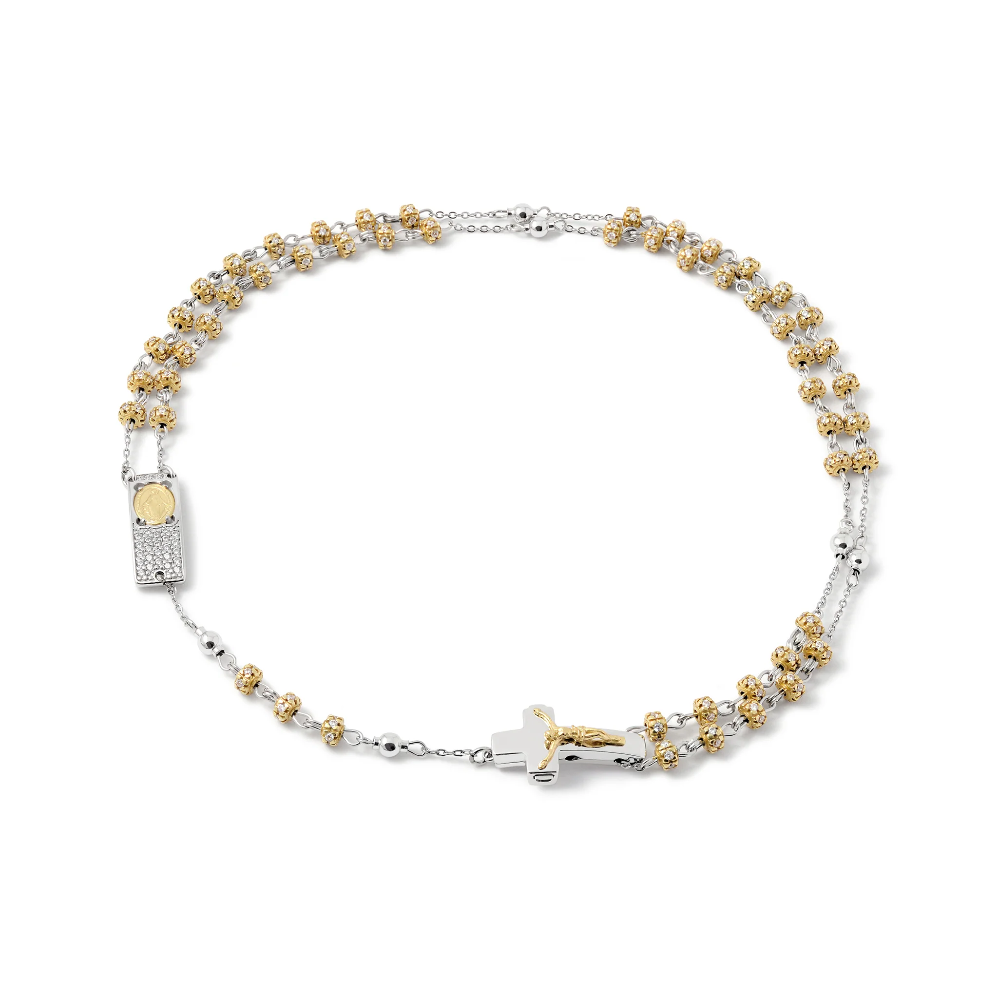 Rosalet® Necklace with Fully Pavé Gold Beads & Sterling Silver