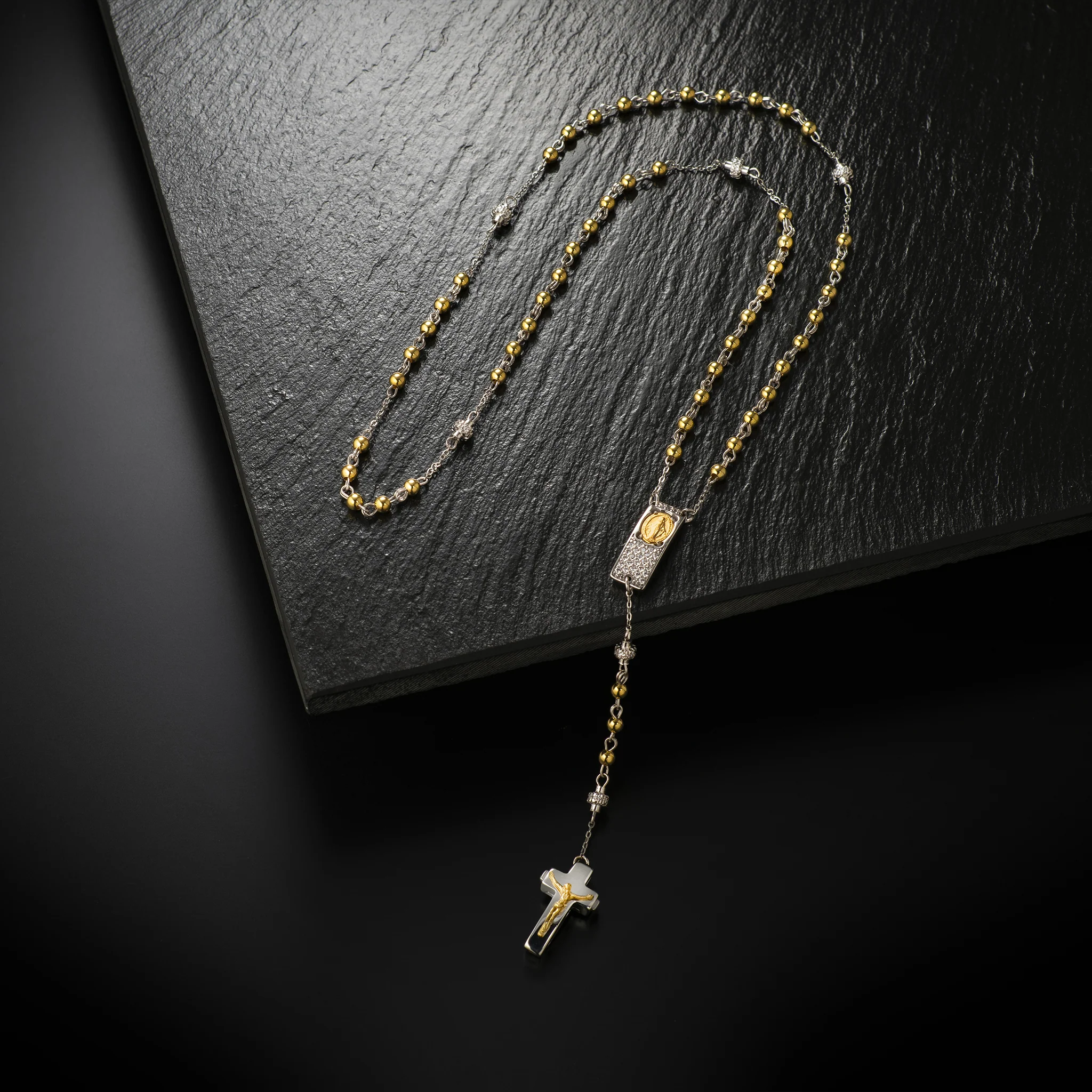 Rosalet® Necklace – Gold Beads, Sterling Silver & Zircon Pavé Detail - Image 2