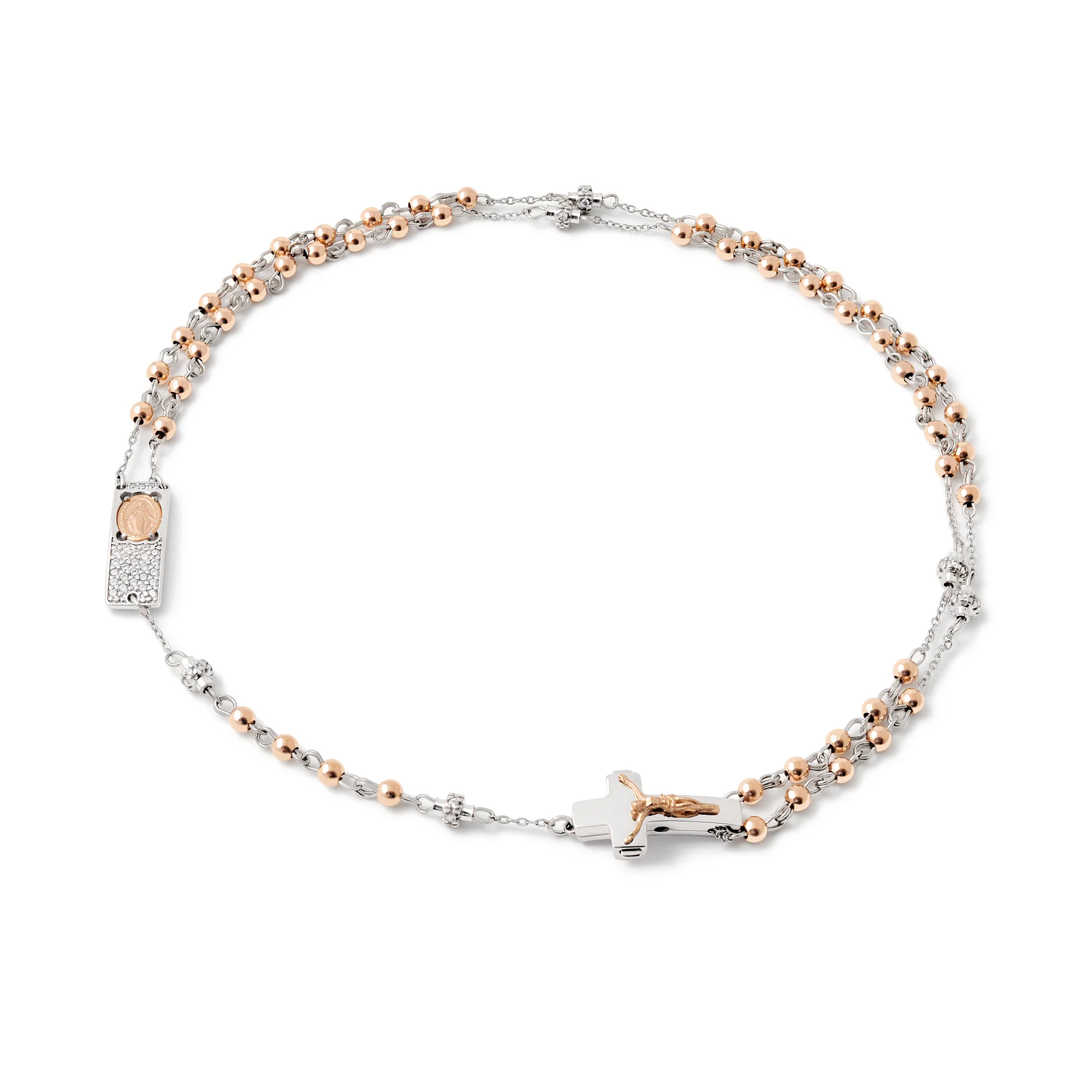 Rosalet® Necklace – Rose Gold Beads, Sterling Silver & Zircon Pave