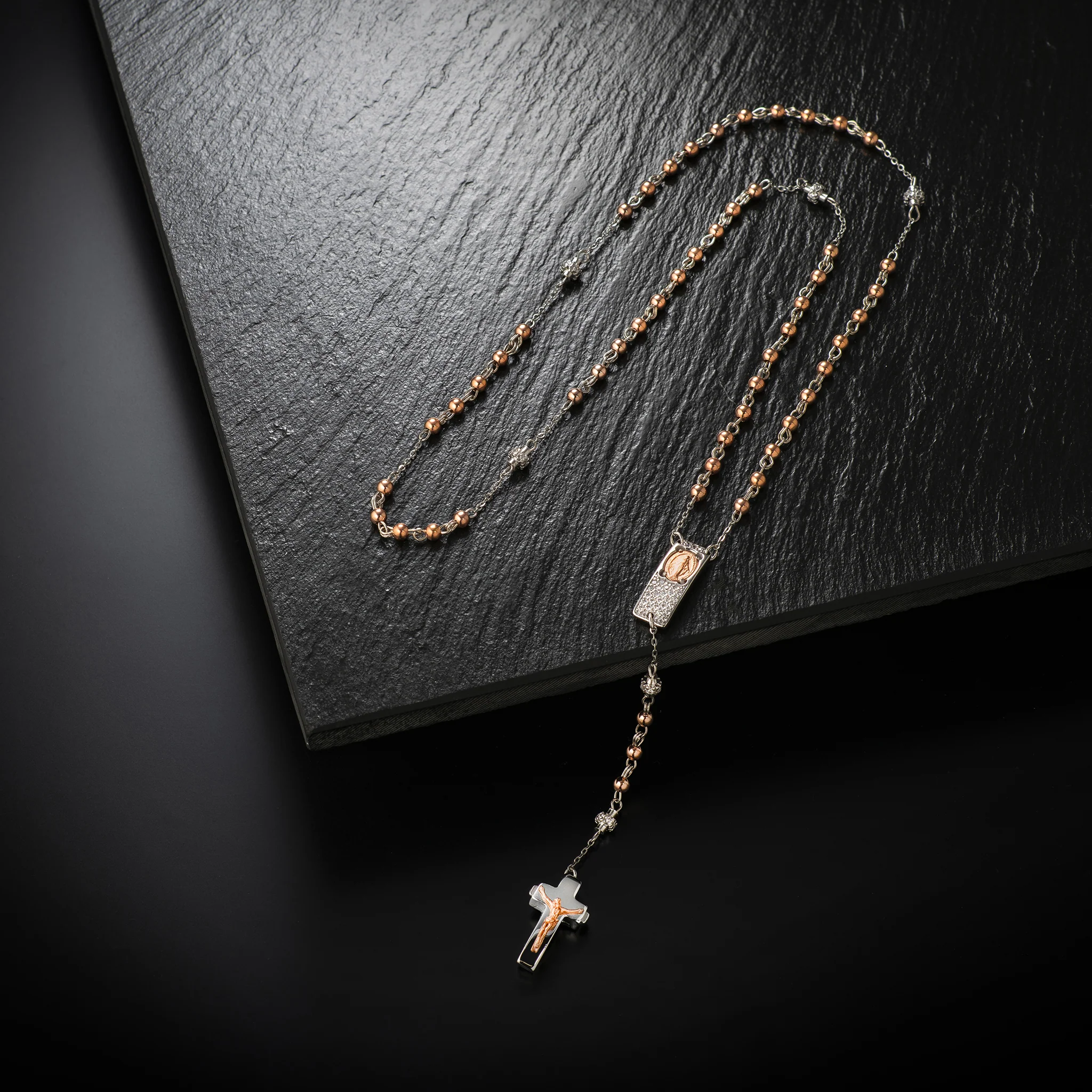 Rosalet® Necklace – Rose Gold Beads, Sterling Silver & Zircon Pave - Image 2