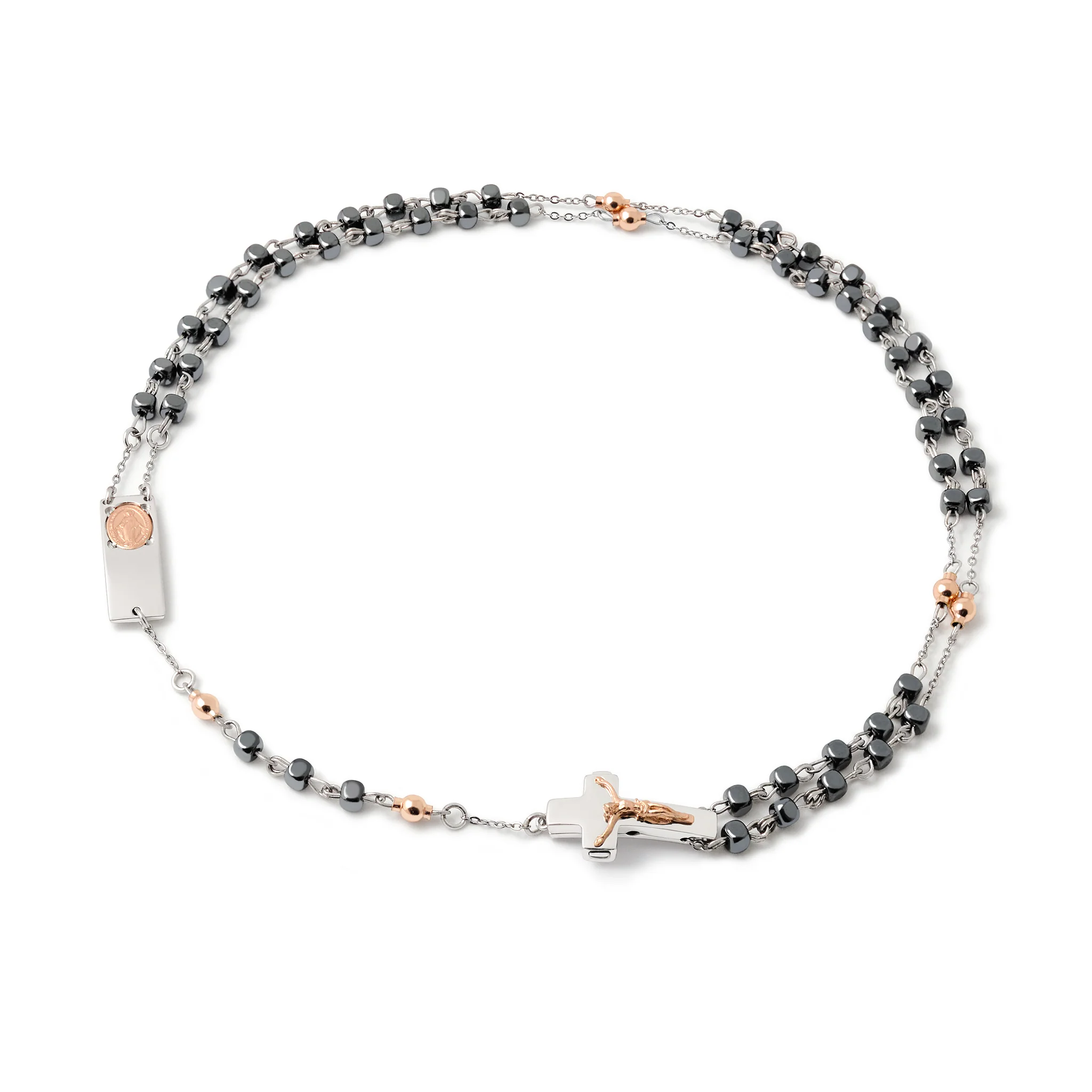 Rosalet® Necklace – Sterling Silver & Rose Gold Hematite Rosary