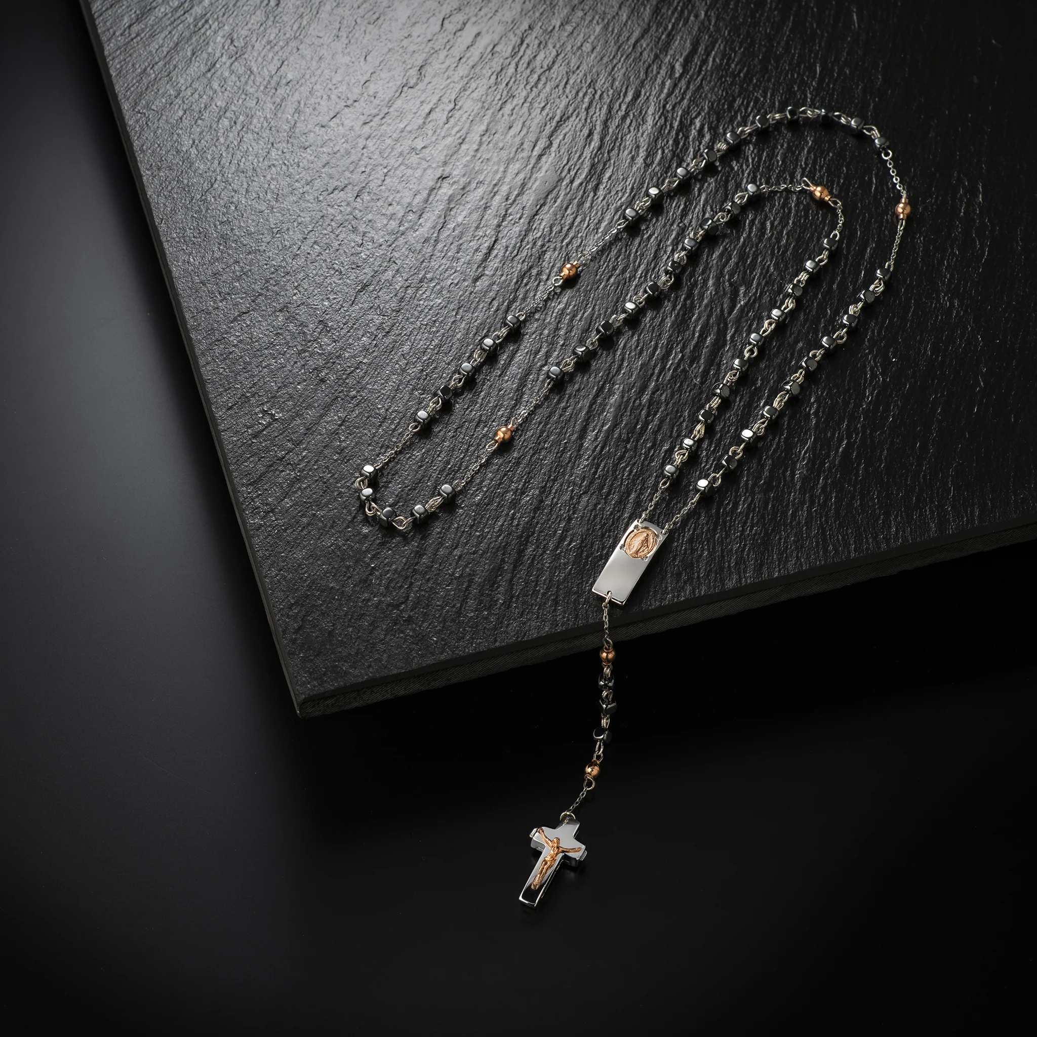 Rosalet® Necklace – Sterling Silver & Rose Gold Hematite Rosary - Image 2
