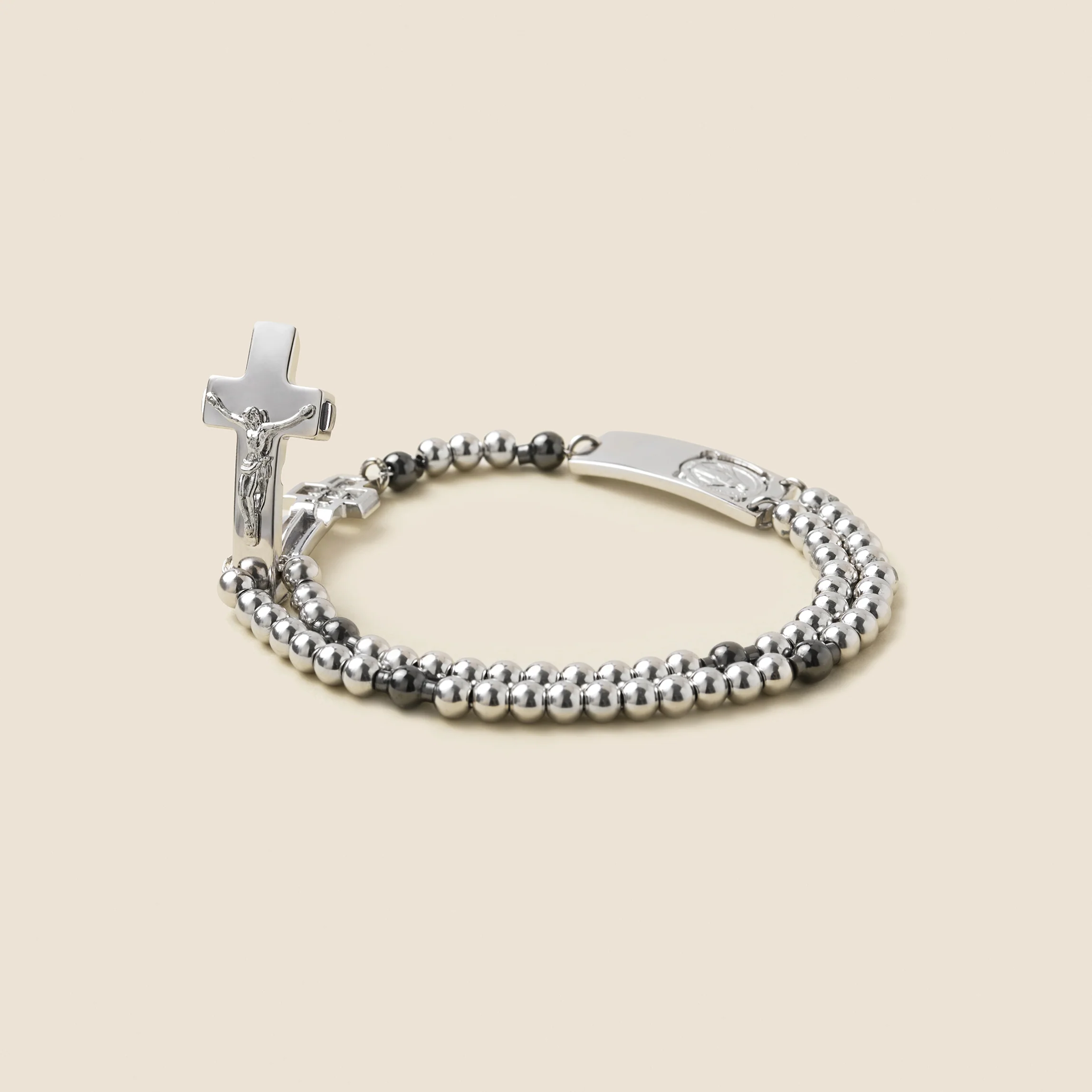 ROSALET® ROUND RHODIUM BEADS, STERLING SILVER & DARK RUTHENIUM PATER, TRADITIONAL - Image 3