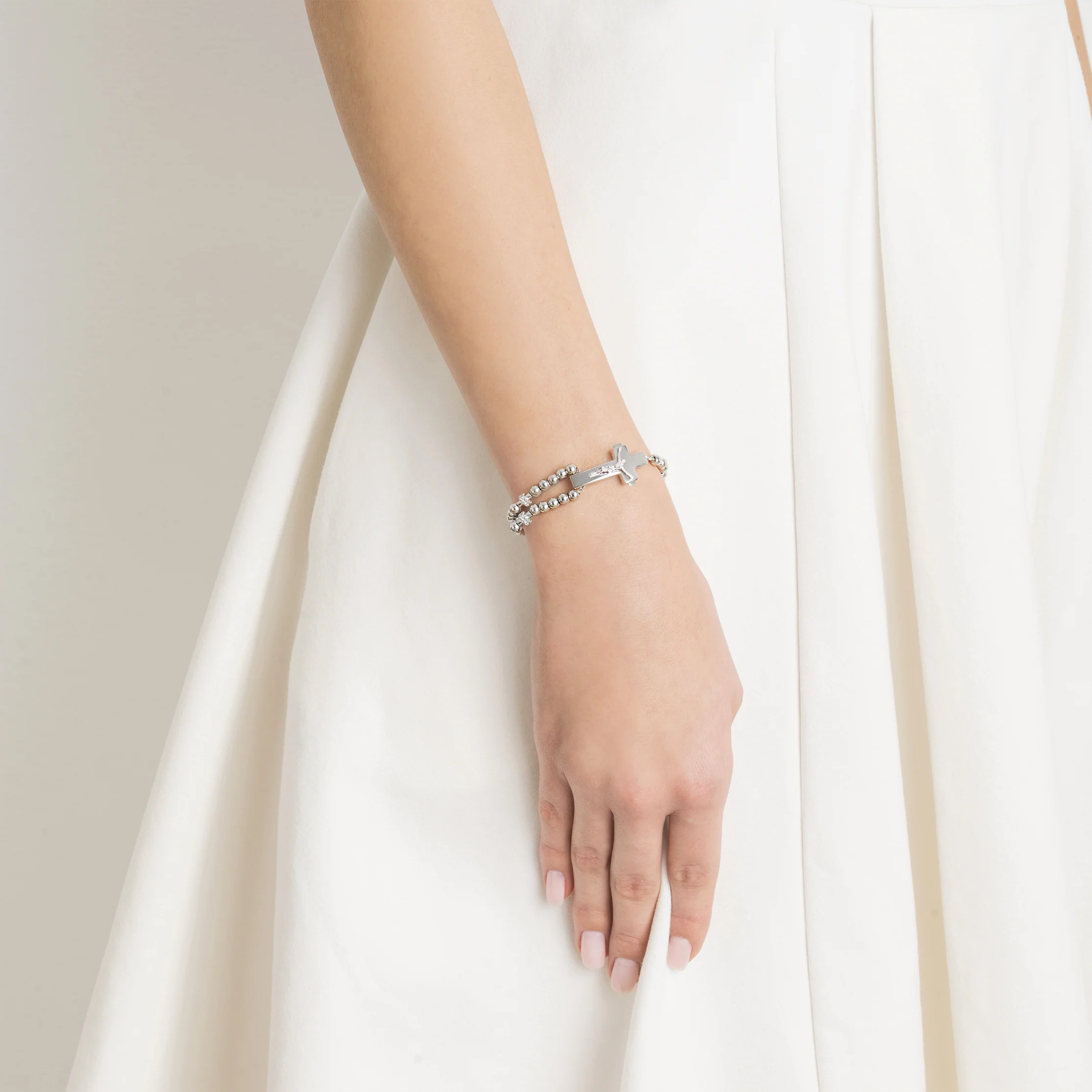 ROSALET® ROUND RHODIUM BEADS,  STERLING SILVER & PAVE PATER, ROSARY CENTER WITH ZIRCON PAVE, TRADITIONAL - Image 5