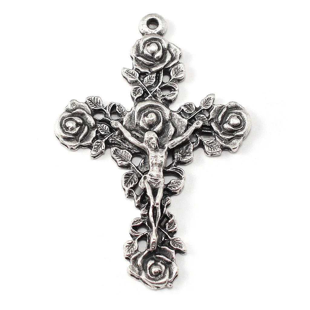 Saint Therese of Lisieux Red & Silver Roses Rosary - Image 2