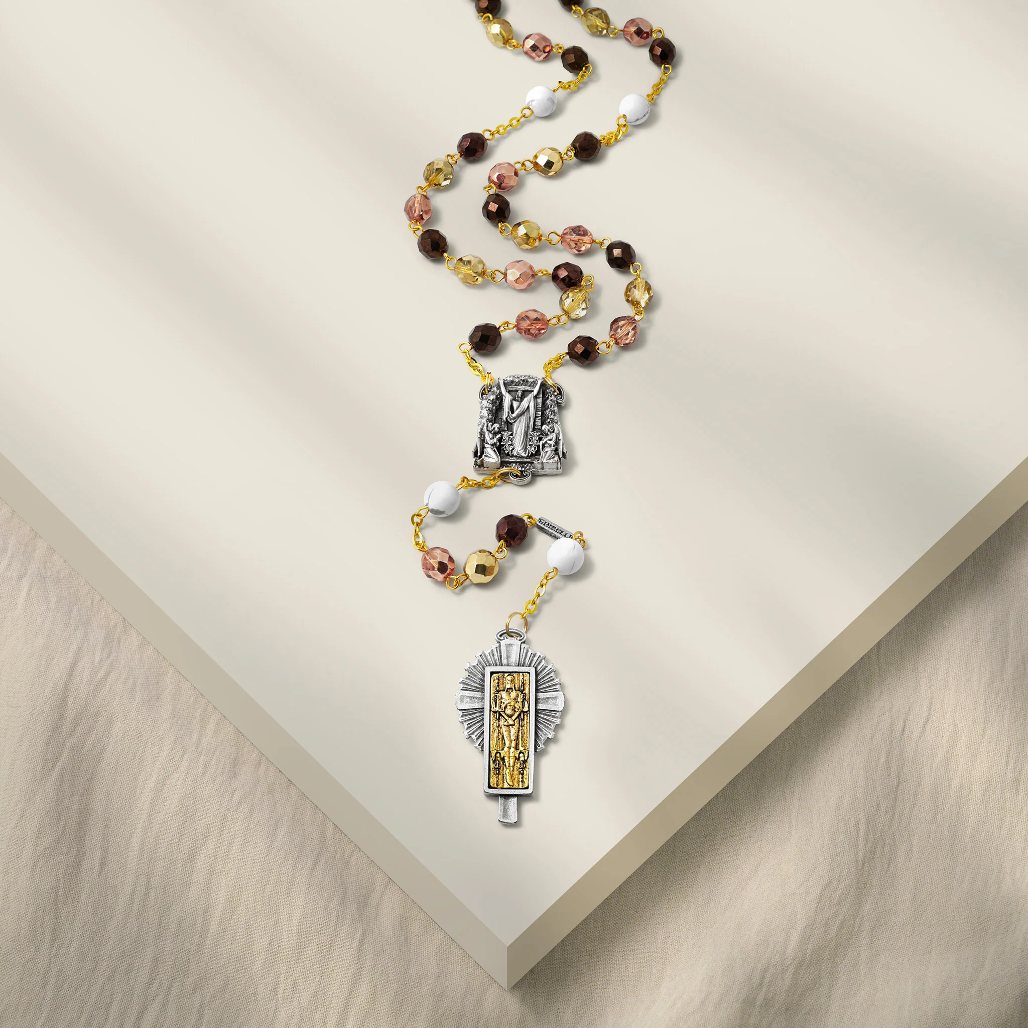 The Holy Shroud Rosary in Antique Silver & Gold - Image 2