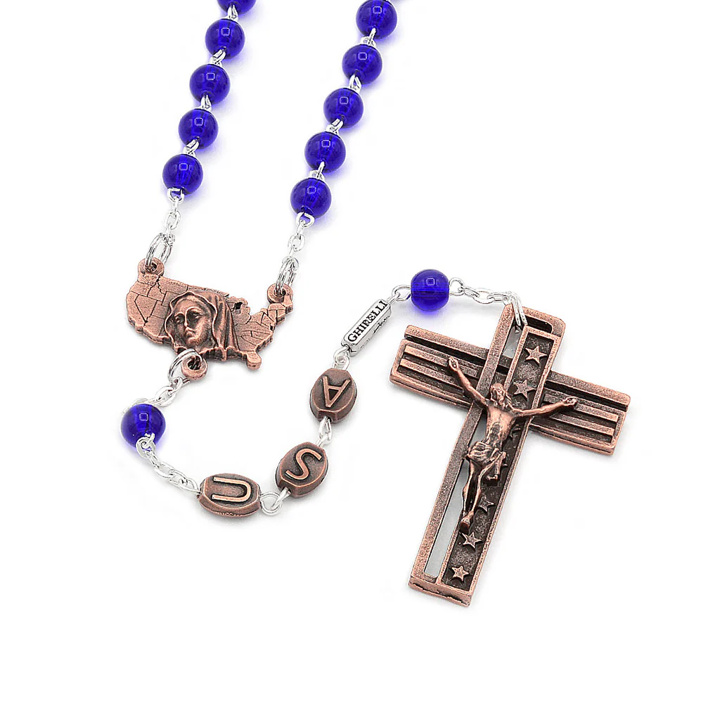 The USA Rosary in Copper with Blue Glass